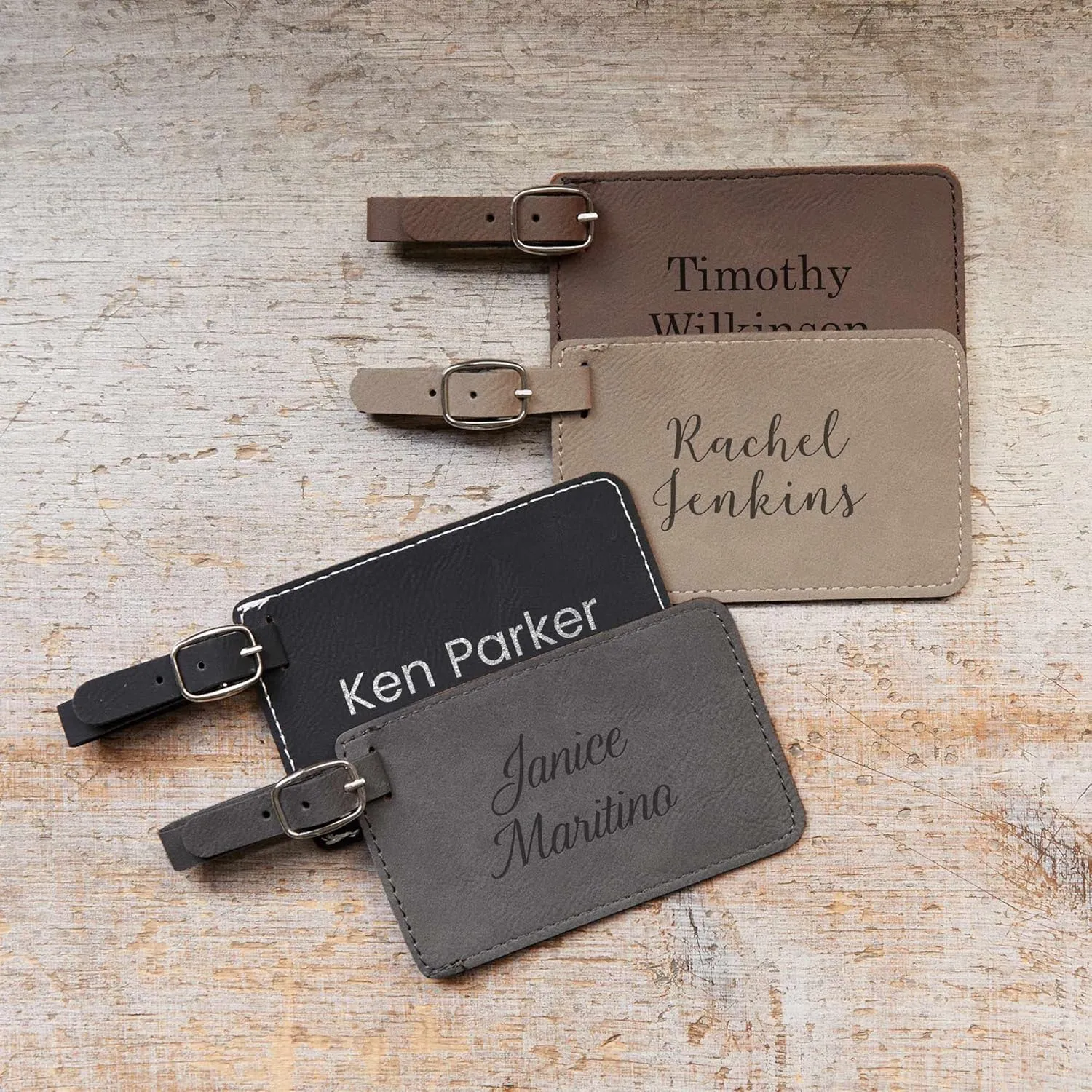 Lifetime Creations Personalized Luggage Tag - Vegan Leather Custom Bag Tag with Engraved Name (Light Brown)