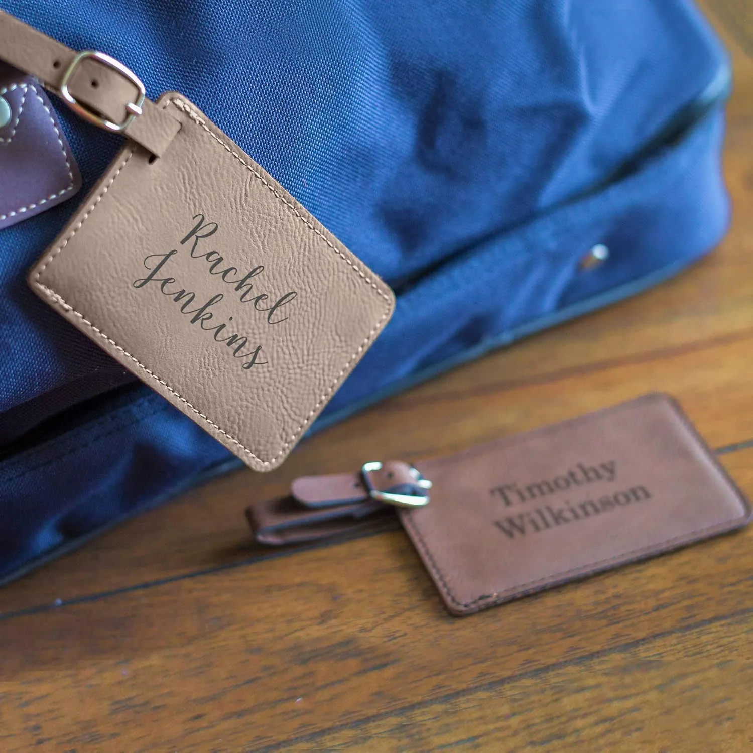 Lifetime Creations Personalized Luggage Tag - Vegan Leather Custom Bag Tag with Engraved Name (Light Brown)
