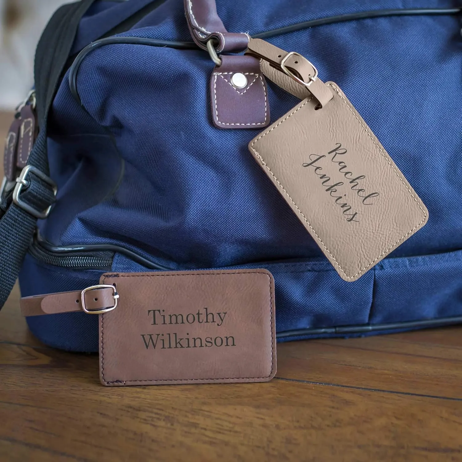 Lifetime Creations Personalized Luggage Tag - Vegan Leather Custom Bag Tag with Engraved Name (Light Brown)