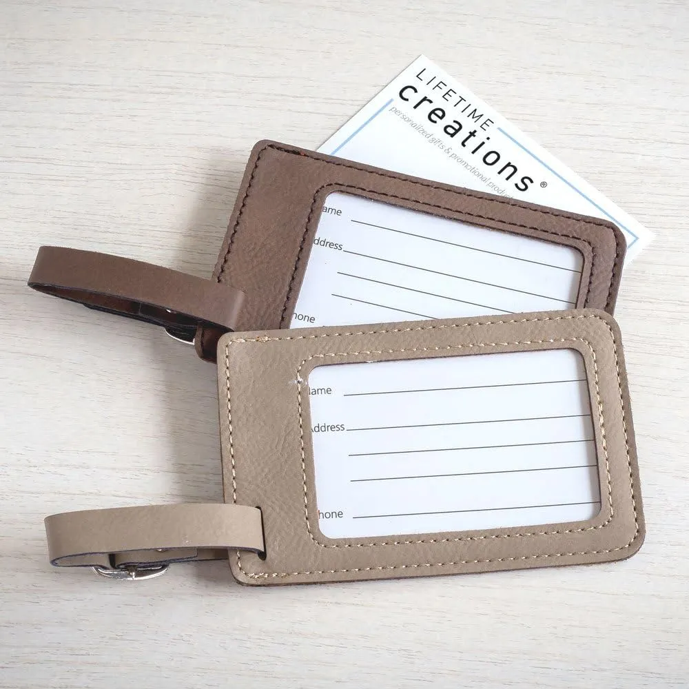 Lifetime Creations Personalized Luggage Tag - Vegan Leather Custom Bag Tag with Engraved Name (Light Brown)