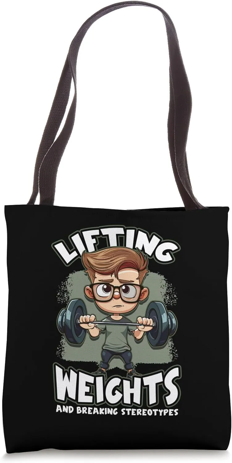 Lifting Weights and Breaking Stereotypes Nerd Humor Tote Bag