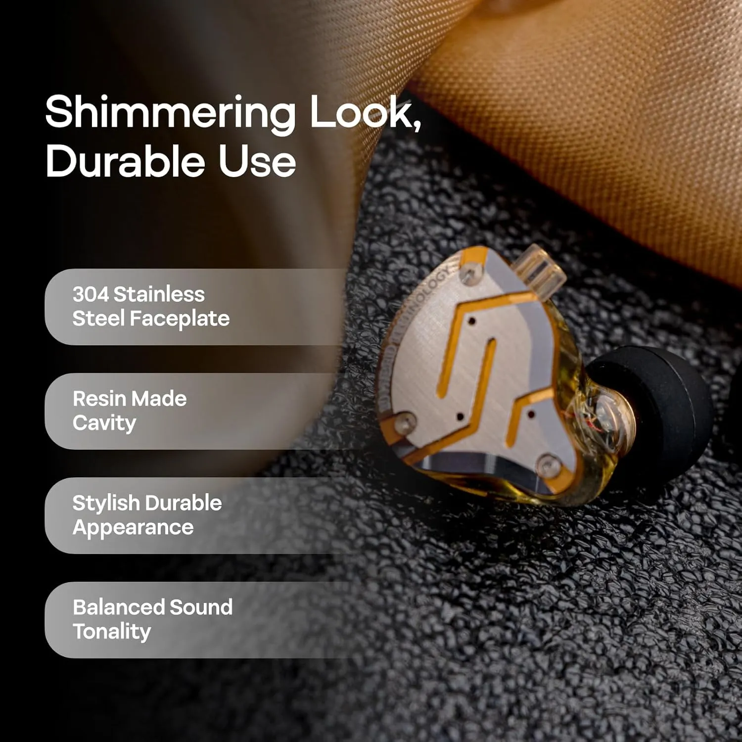 Linsoul KZ ZS10 Pro, 4BA 1DD 5 Driver in Ear Monitor, HiFi Wired Earbuds, Gaming Earbuds, Hybrid IEM Earphones with Stainless Steel Faceplate, Detachable Cable for Musician(with Mic, Glare Yellow)