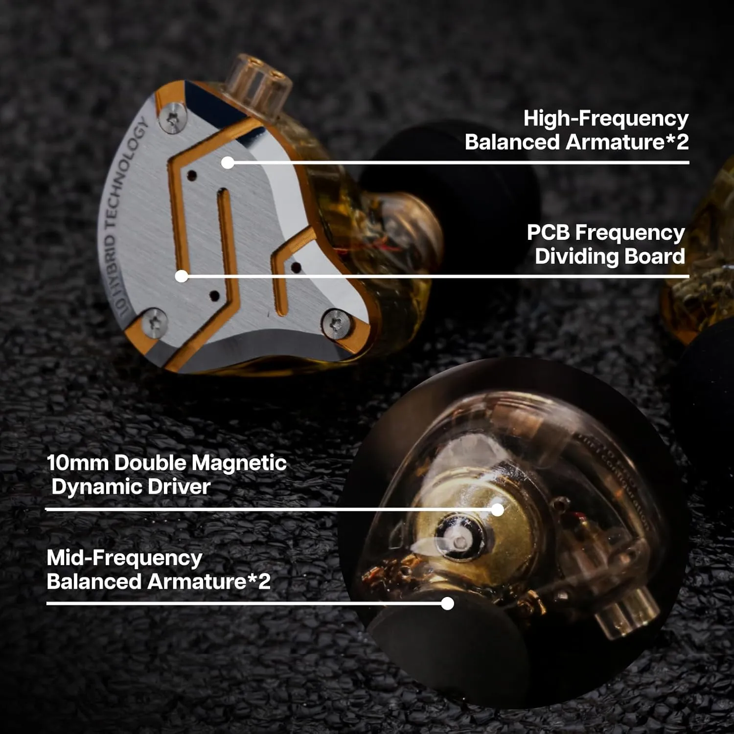 Linsoul KZ ZS10 Pro, 4BA 1DD 5 Driver in Ear Monitor, HiFi Wired Earbuds, Gaming Earbuds, Hybrid IEM Earphones with Stainless Steel Faceplate, Detachable Cable for Musician(with Mic, Glare Yellow)