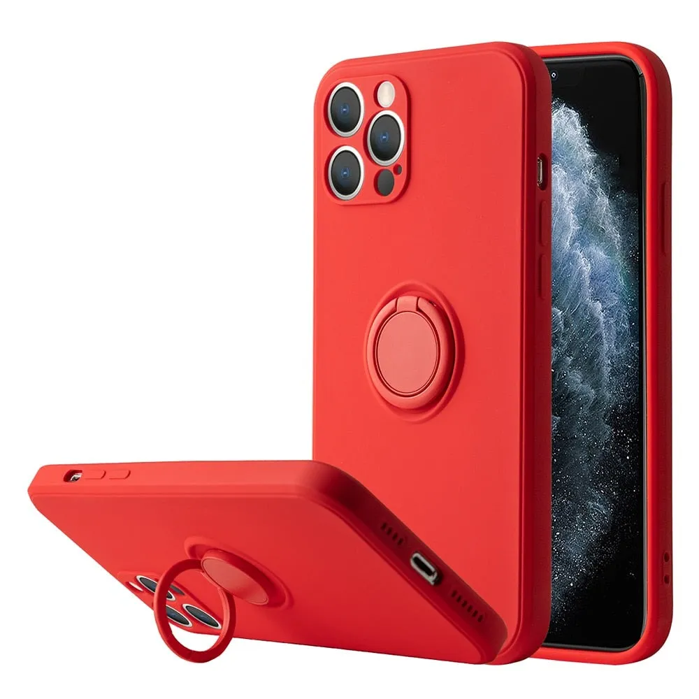 Liquid Silicone Case For iPhone With Kickstand Ring Holder Bracket