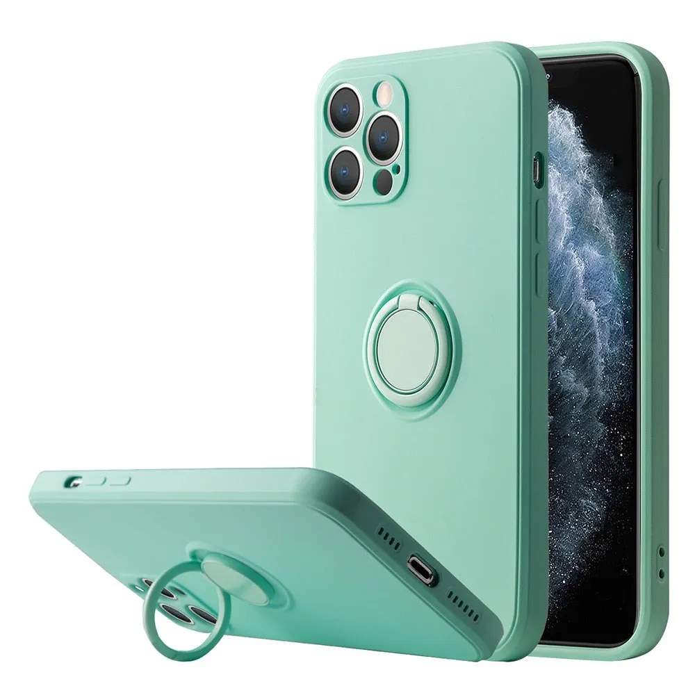 Liquid Silicone Case For iPhone With Kickstand Ring Holder Bracket