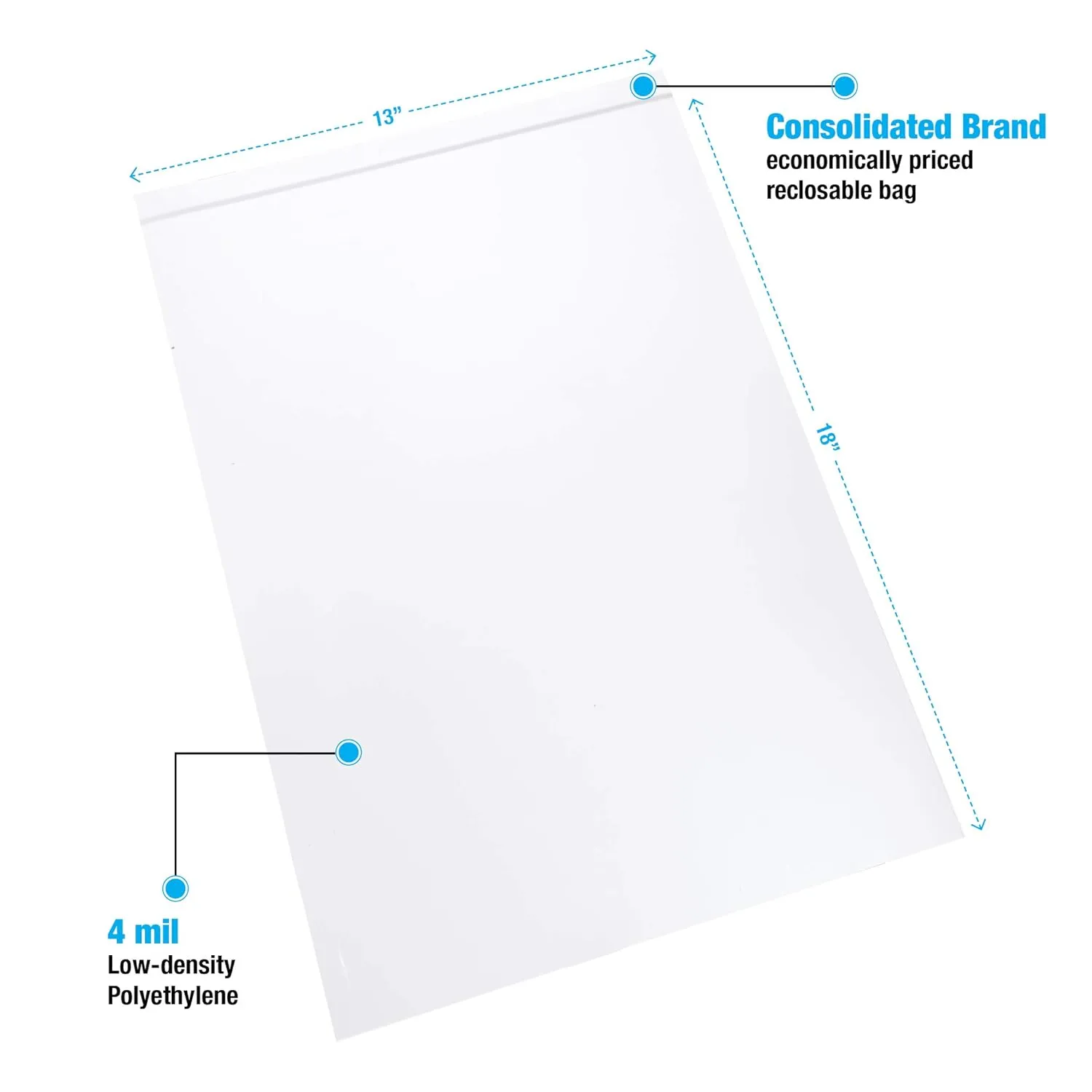 LK Packaging 13" x 18" 4 mil Single Track Zipper Bags, Pack of 500