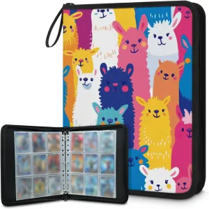 Llama Alpaca Trading Card Binder 9 Pocket 900 Cards Holder Collector Album with 50 Removable Sleeves Toys Gifts for Boys Girls Colorful Animals Game Sports Cards