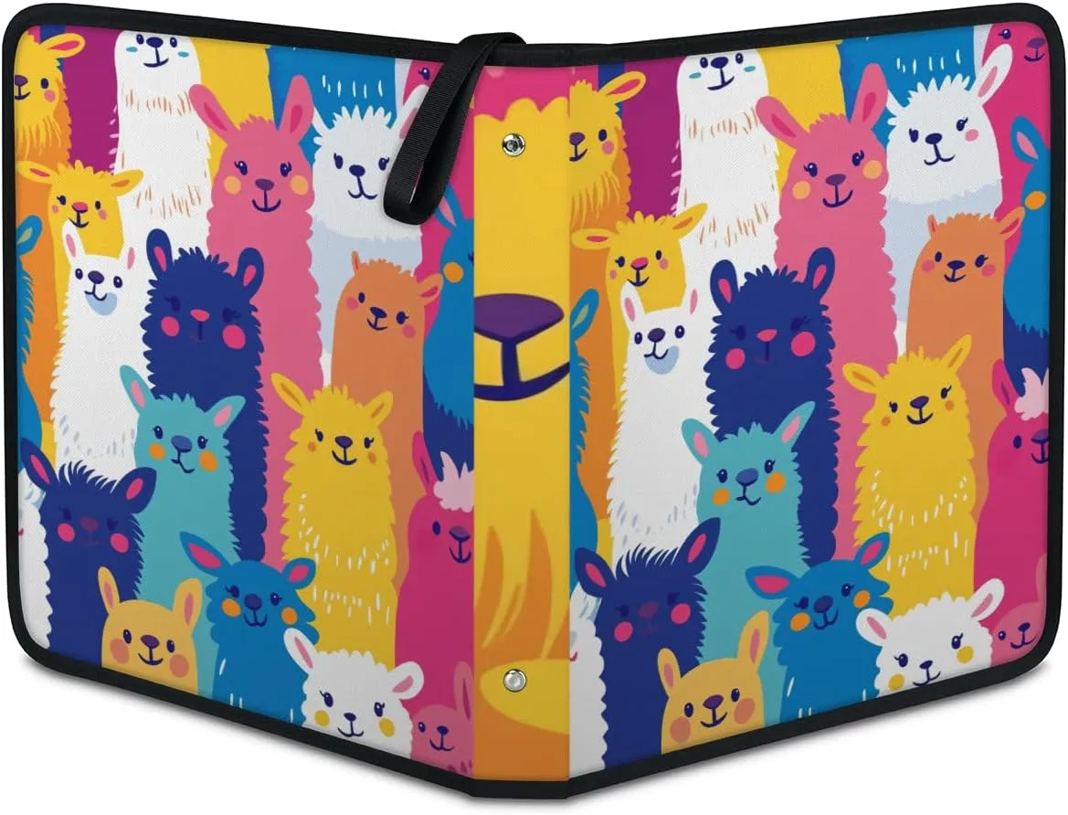 Llama Alpaca Trading Card Binder 9 Pocket 900 Cards Holder Collector Album with 50 Removable Sleeves Toys Gifts for Boys Girls Colorful Animals Game Sports Cards
