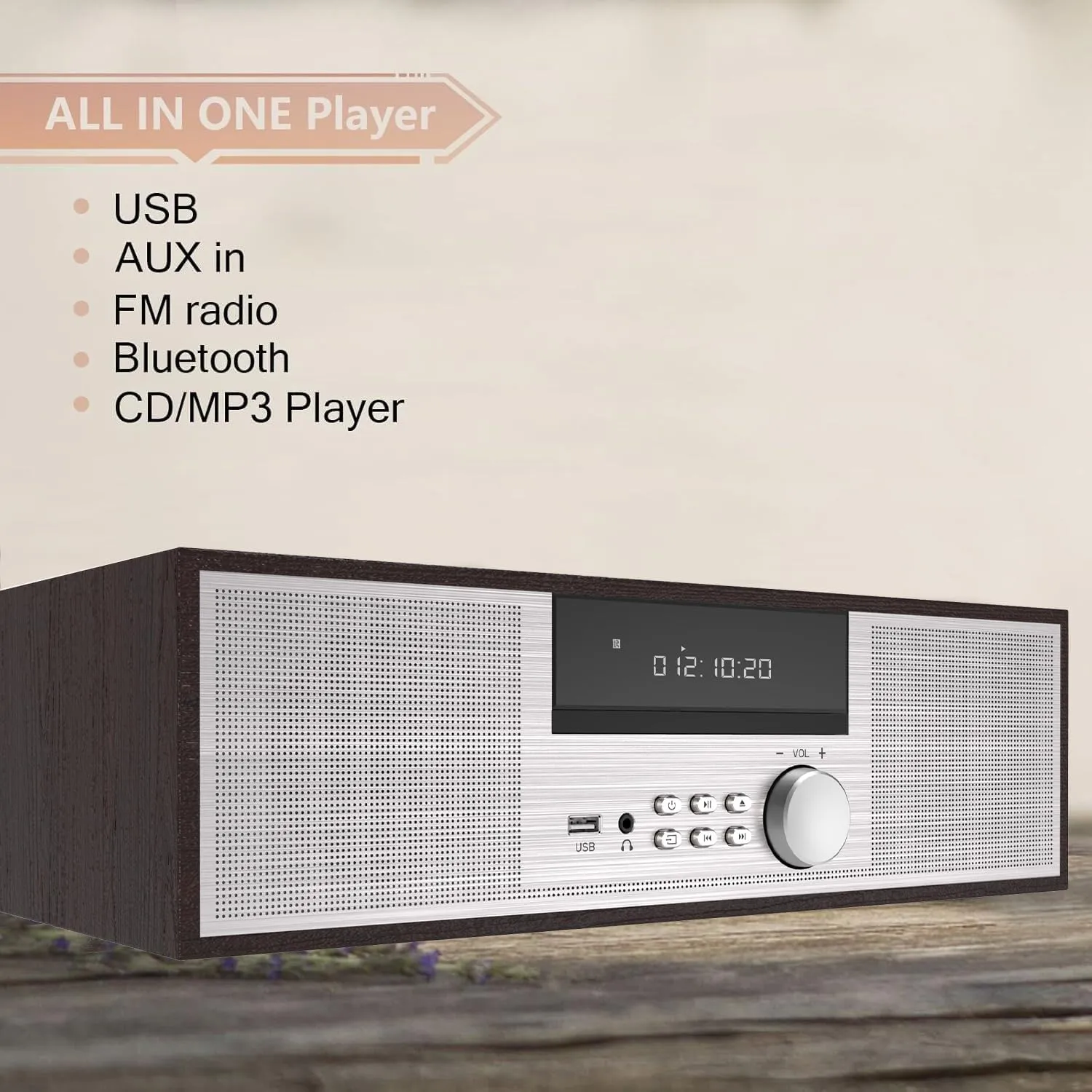 LONPOO Stereo Shelf System for Home, Vintage CD Player 40W RMS Micro Mini System with Remote Control, Bluetooth, FM Radio, USB MP3 Playback & Aux-in,Silver
