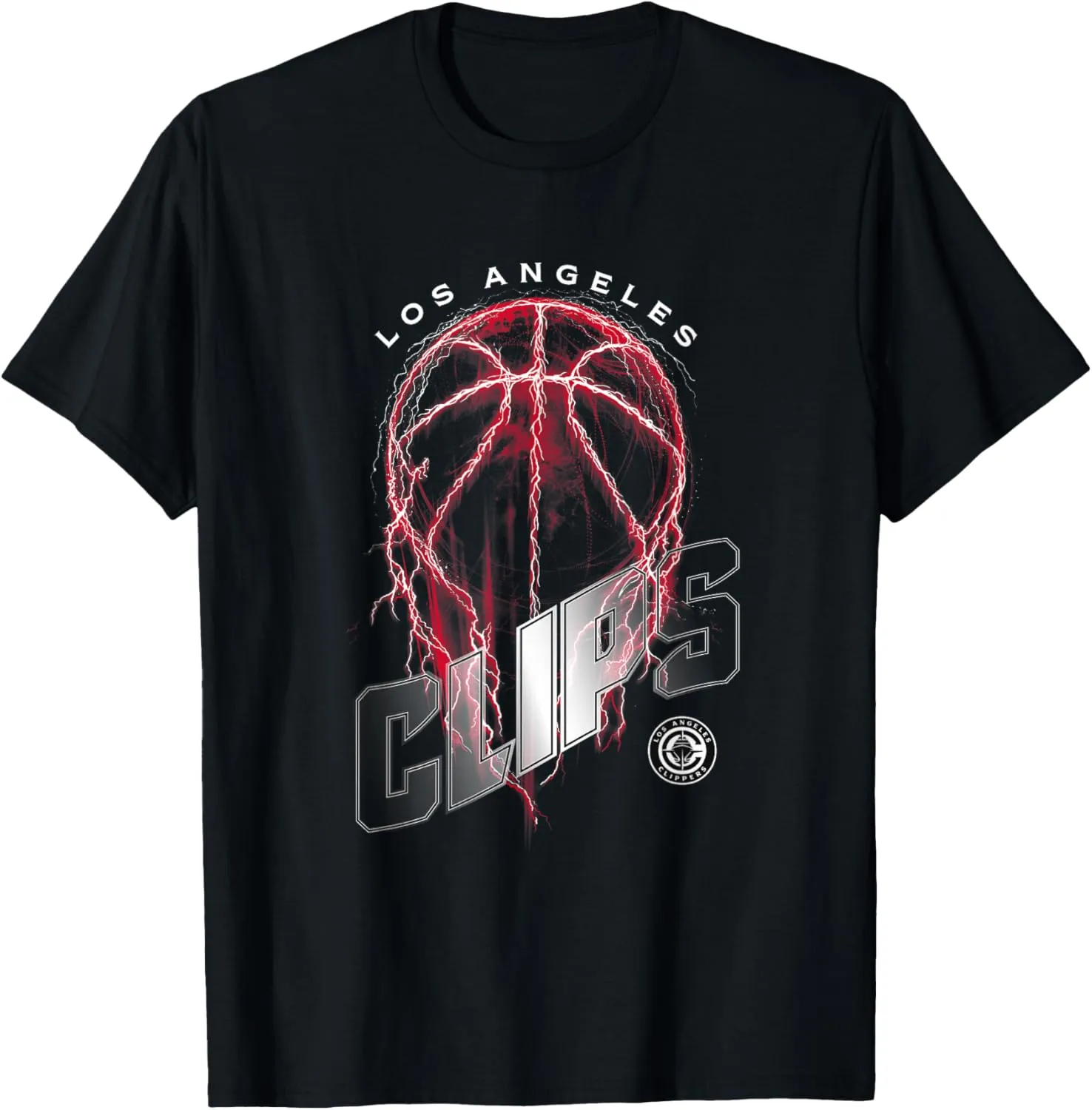 Los Angeles Clippers NBA Lightning Bolt Basketball Logo T-Shirt - Unisex-Adults - Black - Small - Short Sleeve - Crew Neck - Modern - Solid - T-Shirt - 1 Count