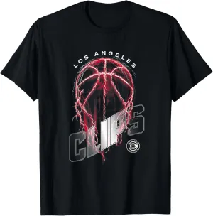 Los Angeles Clippers NBA Lightning Bolt Basketball Logo T-Shirt - Unisex-Adults - Black - Small - Short Sleeve - Crew Neck - Modern - Solid - T-Shirt - 1 Count