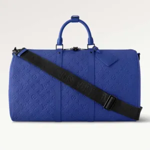 Louis Vuitton LV Unisex Keepall Bandoulière 50 Racing Blue Embossed Taurillon Monogram Cowhide Leather
