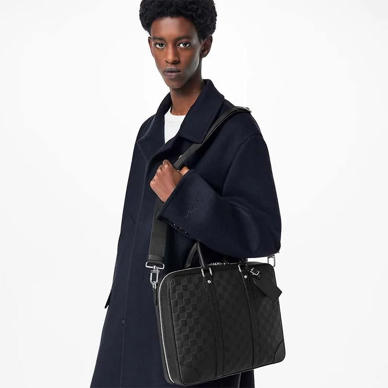 Louis Vuitton LV Unisex Sirius Briefcase Black Damier Infini Onyx Cowhide Leather
