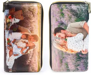 Lovejewelry Personalized Wallets for Women Photo Engraved PU Leather Trifold Wallet Credit Card Clutch Long Wallet for Girlfriend Mom Mother’s Day (2 Photo Wallets)