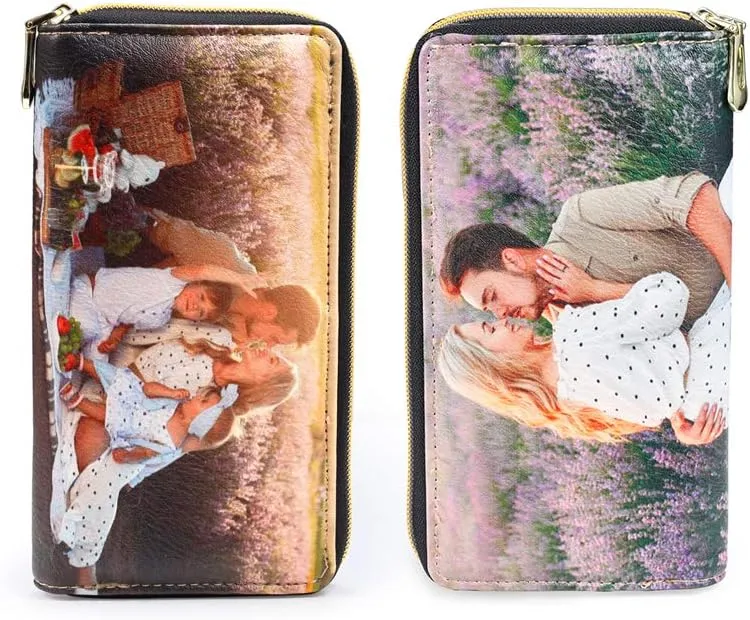 Lovejewelry Personalized Wallets for Women Photo Engraved PU Leather Trifold Wallet Credit Card Clutch Long Wallet for Girlfriend Mom Mother’s Day (2 Photo Wallets)