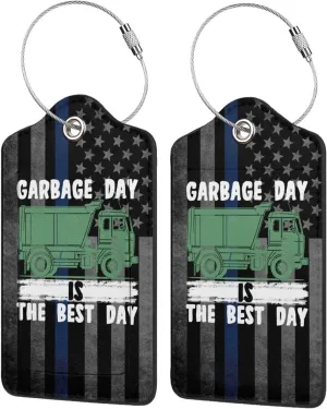 Luggage Tag Garbage Day is The Best Day Pu Leather Identifiers Id Tag Bag Suitcase Labels