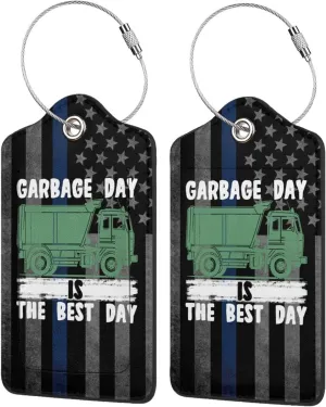 Luggage Tag Garbage Day is The Best Day Pu Leather Identifiers Id Tag Bag Suitcase Labels