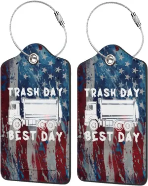 Luggage Tag Garbage Day is The Best Day Pu Leather Identifiers Id Tag Bag Suitcase Labels