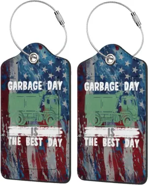 Luggage Tag Garbage Day is The Best Day Pu Leather Identifiers Id Tag Bag Suitcase Labels