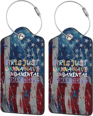 Luggage Tag Girls Just Want to Have Fundamental Human Rights Pu Leather Identifiers Id Tag Bag Suitcase Labels