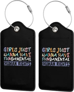 Luggage Tag Girls Just Want to Have Fundamental Human Rights Pu Leather Identifiers Id Tag Bag Suitcase Labels
