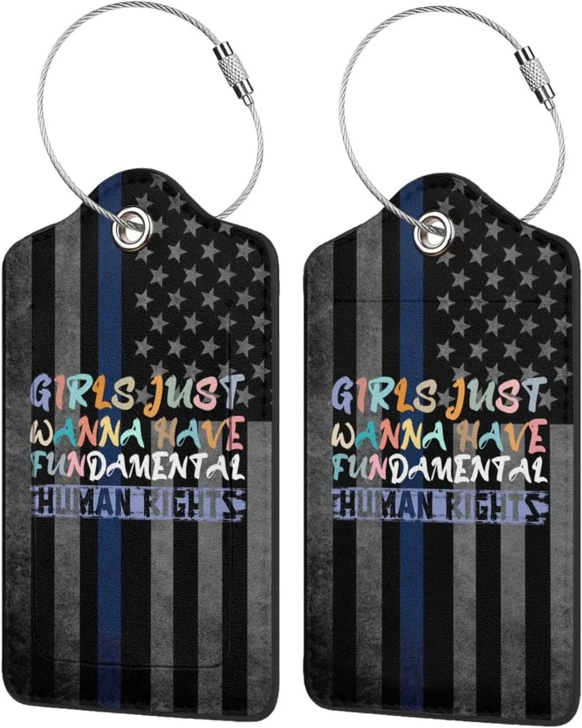 Luggage Tag Girls Just Want to Have Fundamental Human Rights Pu Leather Identifiers Id Tag Bag Suitcase Labels