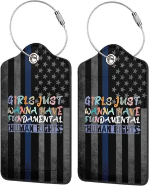 Luggage Tag Girls Just Want to Have Fundamental Human Rights Pu Leather Identifiers Id Tag Bag Suitcase Labels