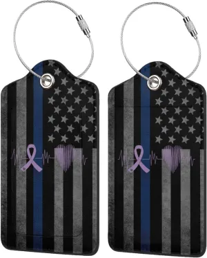 Luggage Tag Heartbeat Purple Ribbon Pancreatic Cancer Pu Leather Identifiers Id Tag Bag Suitcase Labels