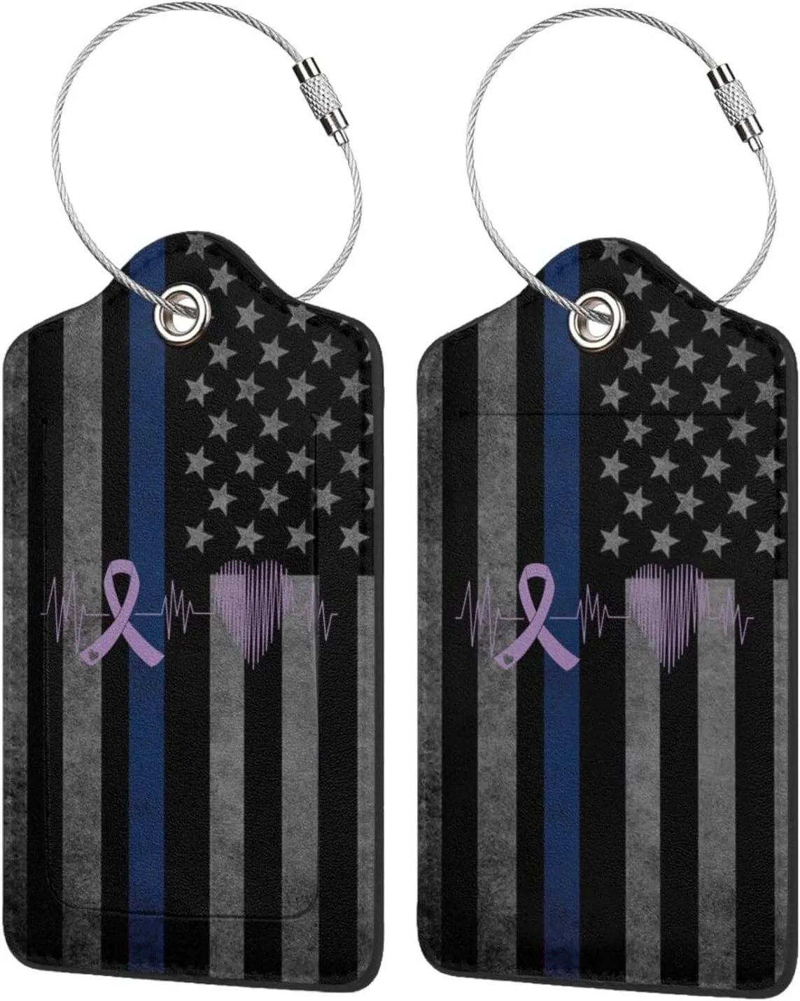 Luggage Tag Heartbeat Purple Ribbon Pancreatic Cancer Pu Leather Identifiers Id Tag Bag Suitcase Labels