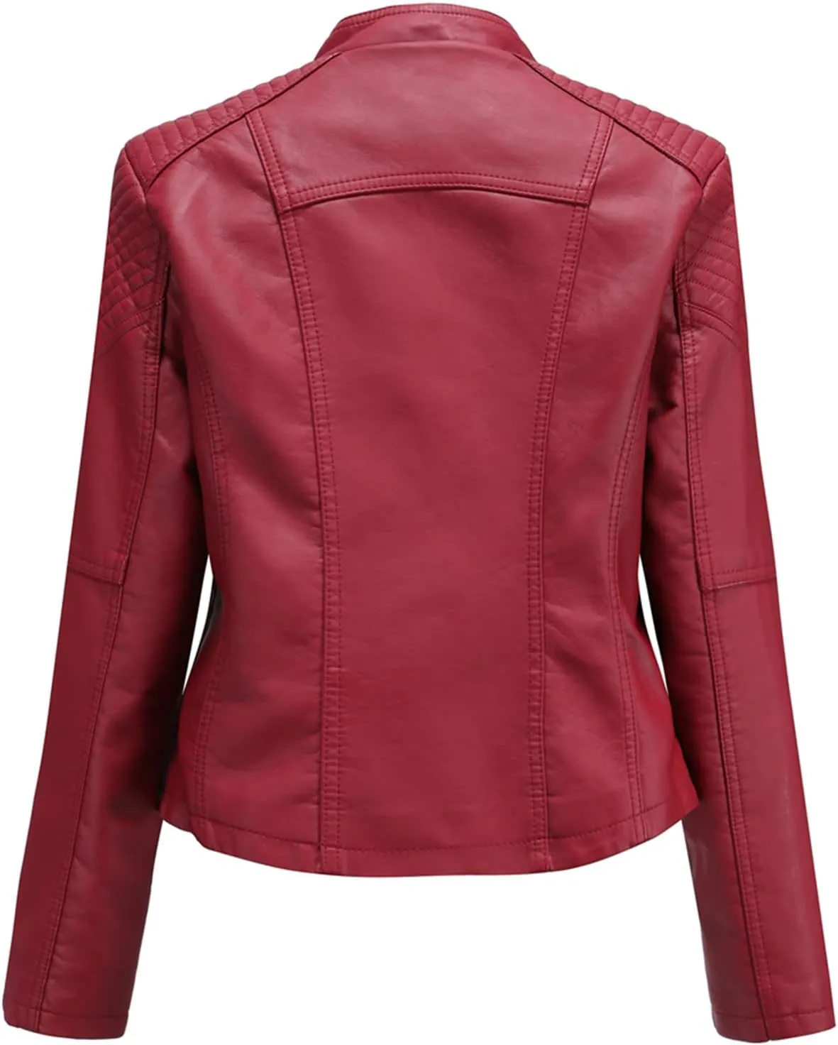 Lu's Chic Women's Motorcycle Jacket Fashion Dressy Vegan Leather Biker Coat Light Slim Fit Crop Blazer Moto Jacket