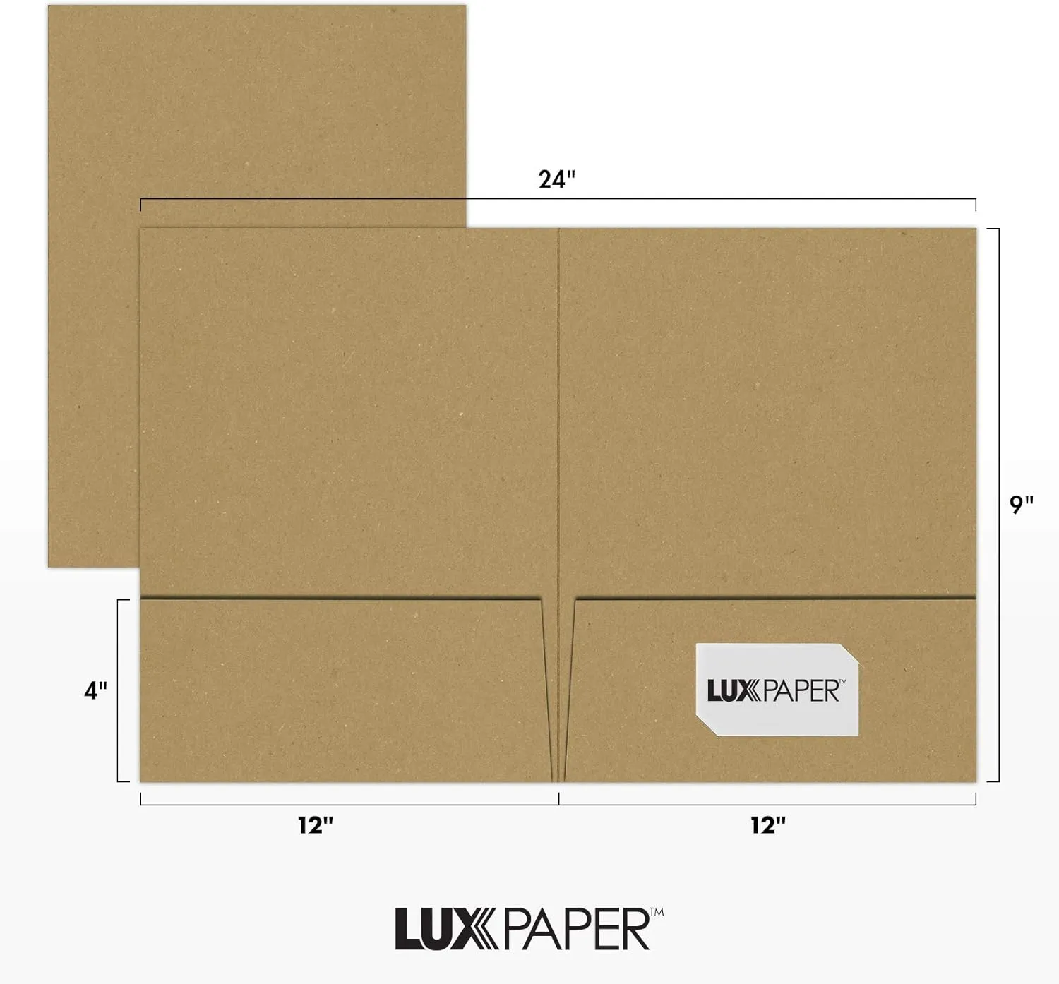 LUXPaper 9" x 12" Presentation Folders | Two Pocket | Grocery Bag Brown | 18pt. Cover | 50 Qty