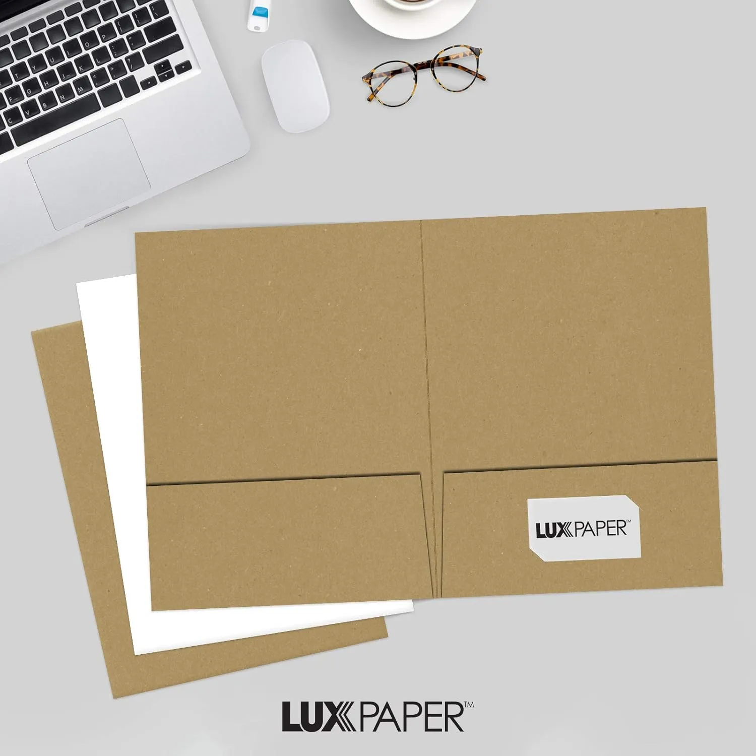 LUXPaper 9" x 12" Presentation Folders | Two Pocket | Grocery Bag Brown | 18pt. Cover | 50 Qty