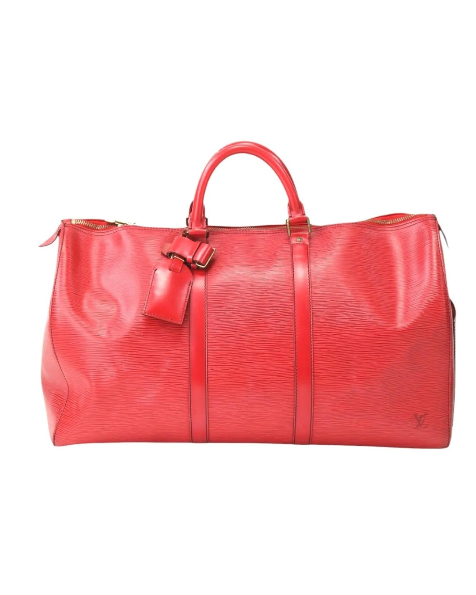 Luxurious Leather Travel Bag with Name Tag and Handle Holder