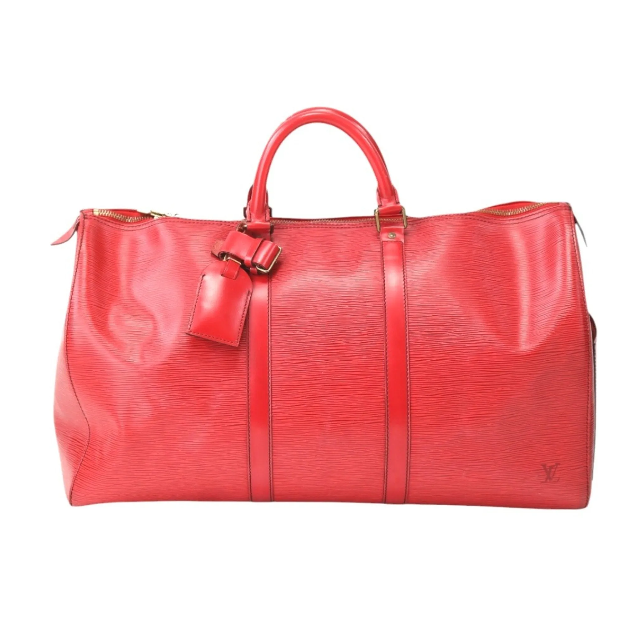 Luxurious Leather Travel Bag with Name Tag and Handle Holder