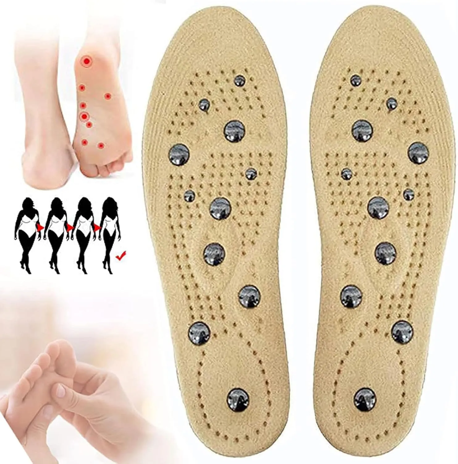 Magnetic Insoles, Therapy Massage Insoles, Pressure Point Reflexology Insole, Accupressure Insole Relieve Pain, Orthotic Shoe Insert for Men and Women,S,1 Pair