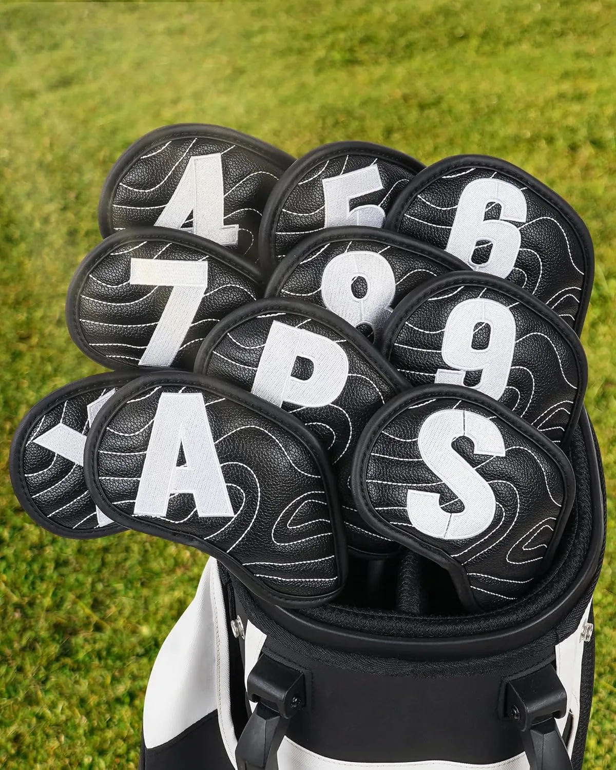 Magnetic Iron Club Covers, Set of 10 Fits Most Clubs, Striated Map Pattern, Wedge & Iron Head Covers - Golf Gifts for Dad