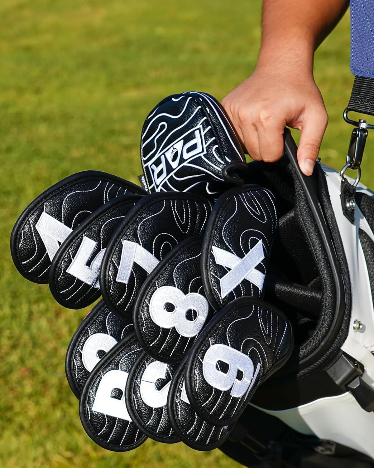 Magnetic Iron Club Covers, Set of 10 Fits Most Clubs, Striated Map Pattern, Wedge & Iron Head Covers - Golf Gifts for Dad
