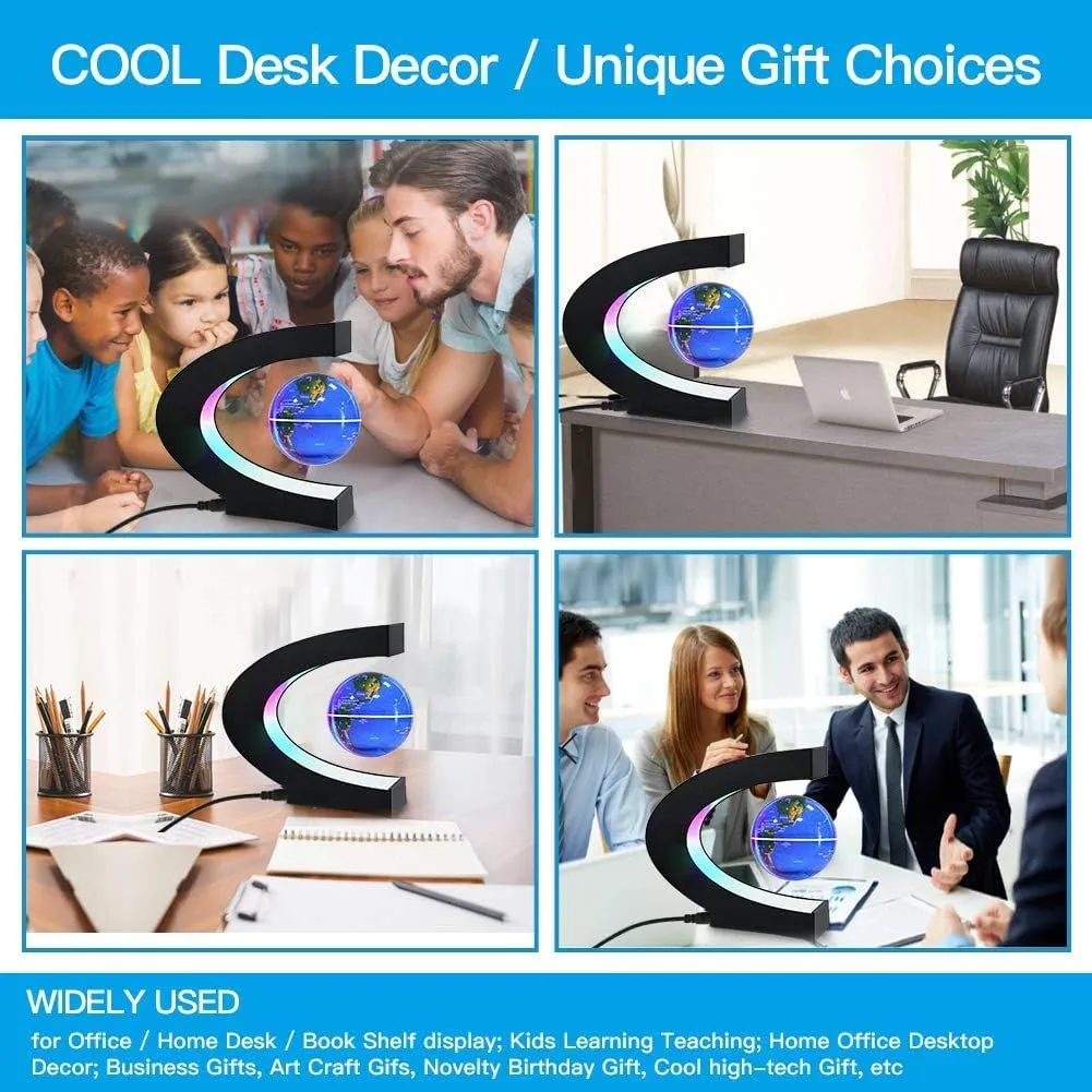 Magnetic Levitation Floating Globe with LED Lights 3 inch Map Globe with C Shape Base for Educational Home Office Desk Bookshelf Decor, Cool Tech Gift for Business Men Father Boys (Blue)