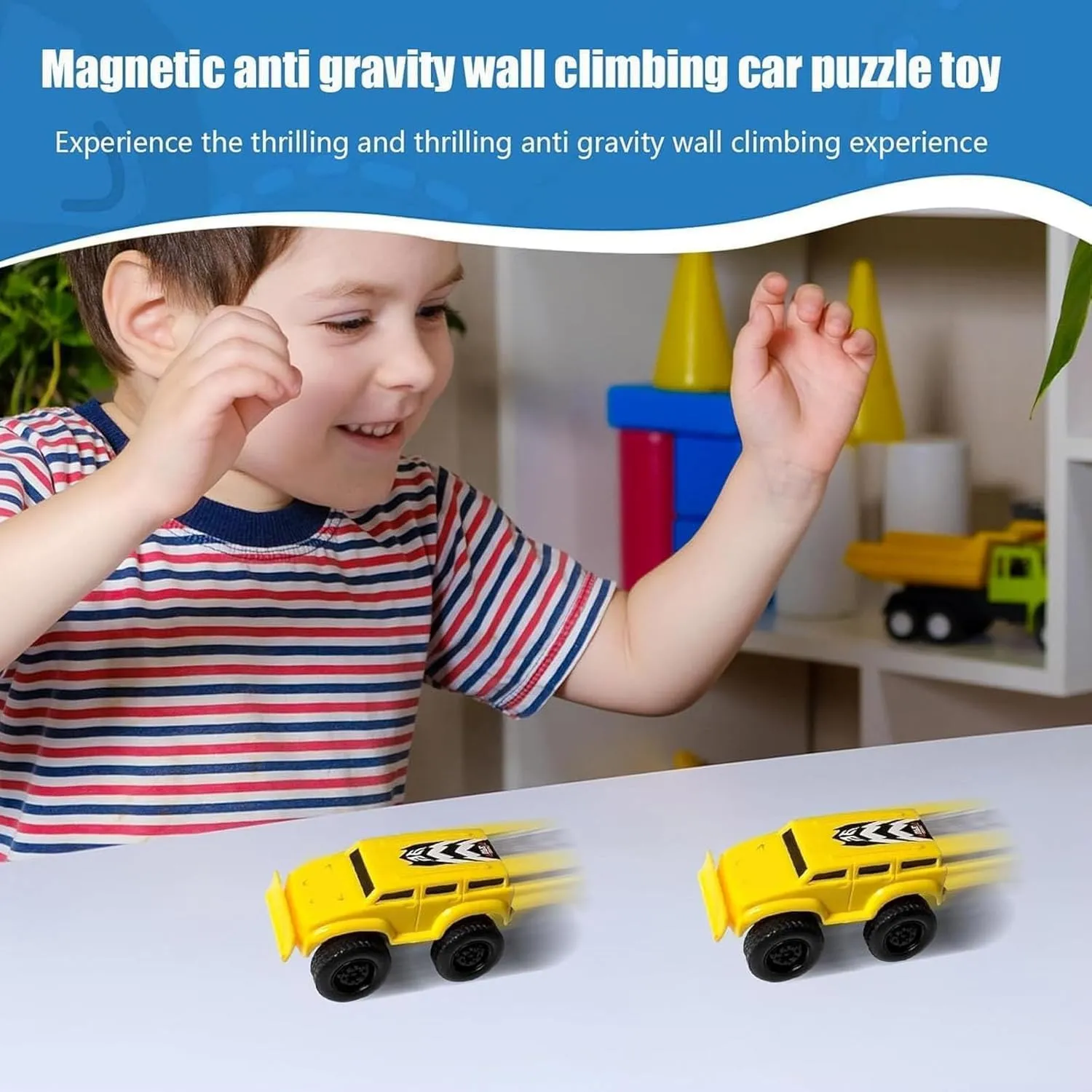 Magnetic Wall Climbing Toy Car, Wall Climbing Car, Magnetic Wall Climbing Cars for Wall and Ceiling Play (Yellow)
