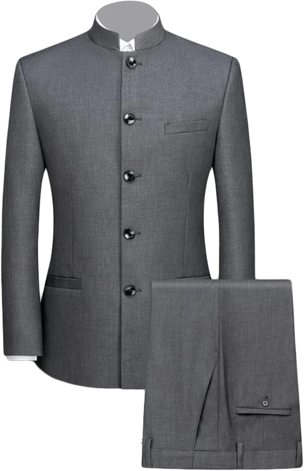 Maiyifu-GJ Men 2 Pieces Chinese Tunic Suit Mandarin Collar Blazer Set Button Jacket Pant Set Traditional Uniform Groom Dress