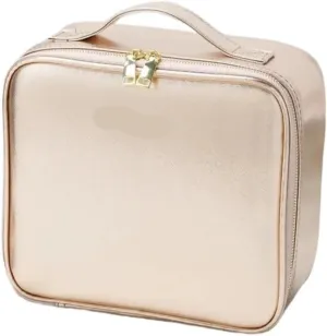 Makeup Bag with Mirror Makeup Case With Illuminated Mirror Makeup Train Organizer With Partition Design And 3 Adjustable Brightness Levels(ROSE GOLD)