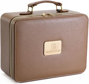 Makeup Bag with Mirror Smart LED Cosmetic Case with Mirror Cosmetic Bag Large Capacity Fashion Portable Storage Bag Travel Makeup Bag for Women(Brown)