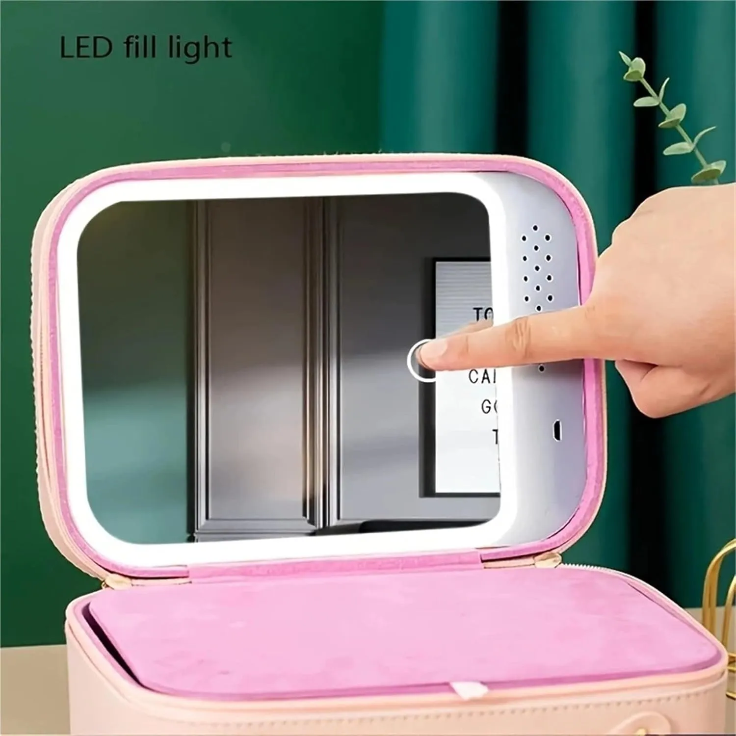 Makeup Bag with Mirror Smart LED Cosmetic Case With Mirror Travel Makeup Bag Large Capacity Female Beautician Skincare Product Makeup Case For Women(Black)