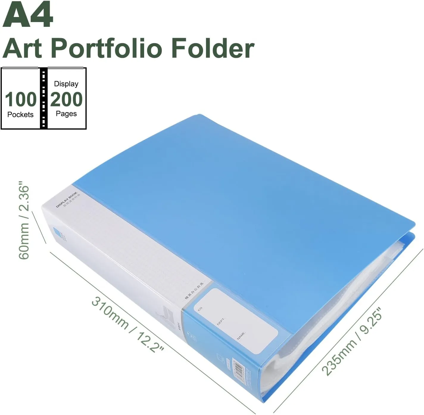 M&G 100-Pocket Binder with PP Plastic Sleeves A4(Blue), Art Portfolio Folder with Clear Sheet Protectors, Display 200 Pages for Organizing Documents, 310x235x60mm