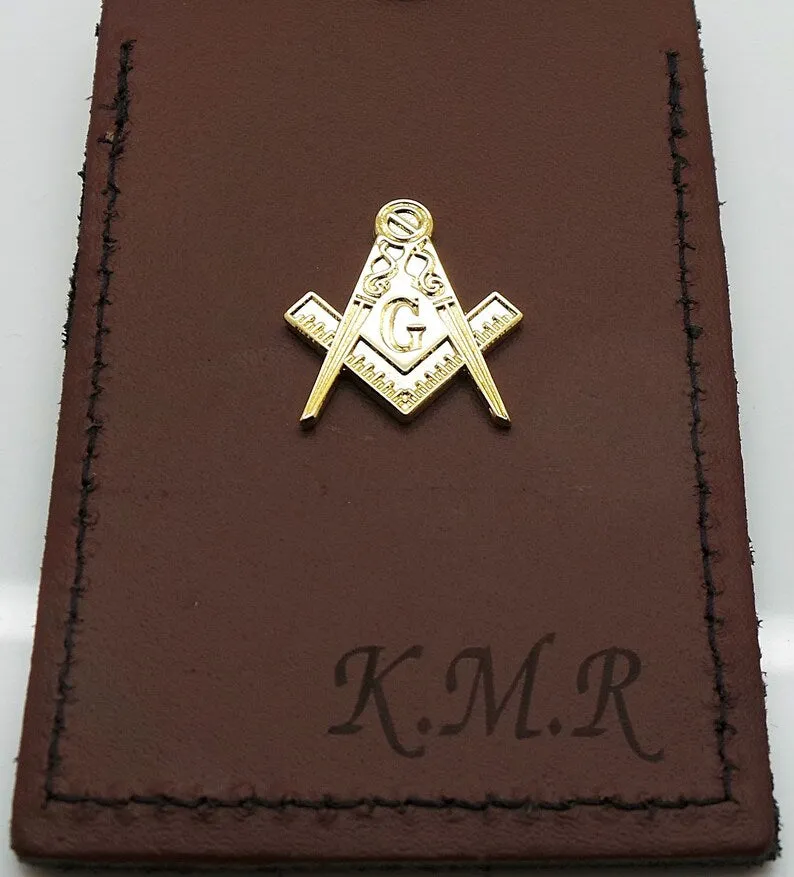 Master Mason Blue Lodge Luggage Tag - Leather Engraved & Gold Emblem