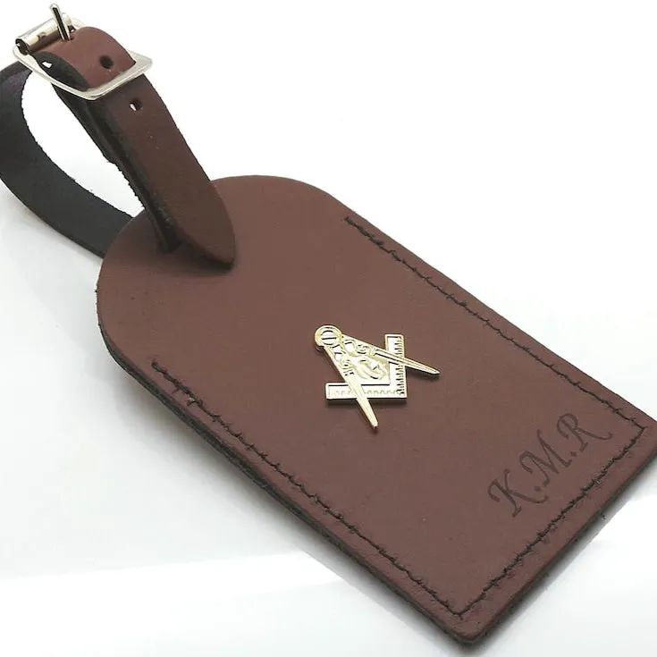 Master Mason Blue Lodge Luggage Tag - Leather Engraved & Gold Emblem