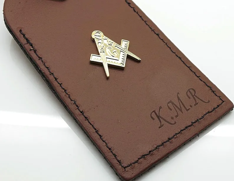 Master Mason Blue Lodge Luggage Tag - Leather Engraved & Gold Emblem