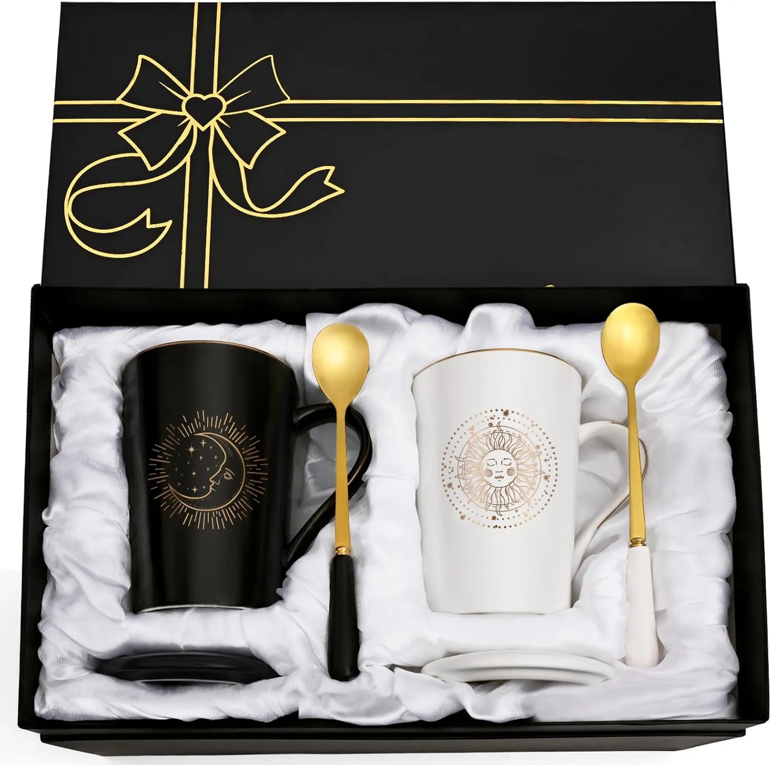 Maustic Sun and Moon Mugs - Aesthetic Boho Coffee Mugs, Birthday & Christmas Gifts for Friends, Couples, Parents - Gifts for Divination Lovers, Astrologers, Wizards & Witches - 14 Oz