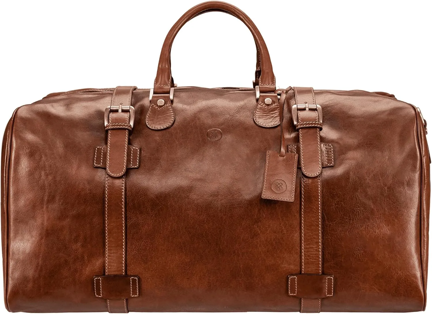 Maxwell Scott - Personalized Mens Luxury Leather Extra Large Travel Duffle Bag with Luggage Tag - The FleroEL - Chestnut Tan