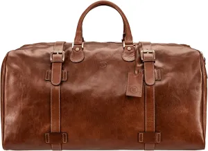Maxwell Scott - Personalized Mens Luxury Leather Extra Large Travel Duffle Bag with Luggage Tag - The FleroEL - Chestnut Tan